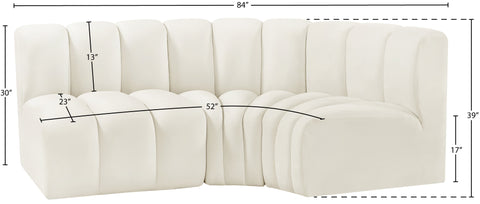 Briar Cream 84 Velvet Upholstered Modular Sectional, 3-Piece