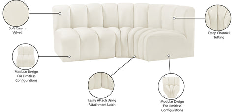 Briar Cream 84 Velvet Upholstered Modular Sectional, 3-Piece