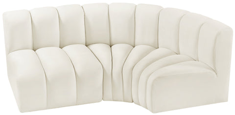 Briar Cream 84 Velvet Upholstered Modular Sectional, 3-Piece
