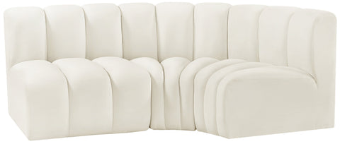 Briar Cream 84 Velvet Upholstered Modular Sectional, 3-Piece