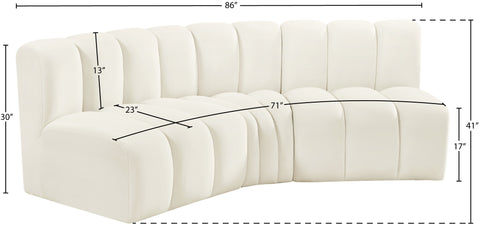 Briar Cream 86 Velvet Upholstered Modular Sectional, 3-Piece