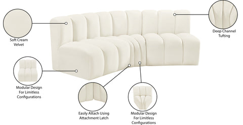 Briar Cream 86 Velvet Upholstered Modular Sectional, 3-Piece