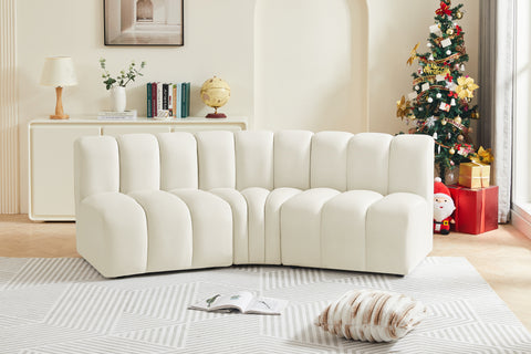 Briar Cream 86 Velvet Upholstered Modular Sectional, 3-Piece