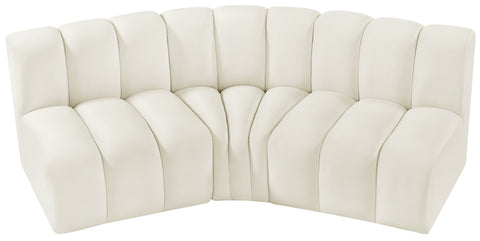 Briar Cream 86 Velvet Upholstered Modular Sectional, 3-Piece