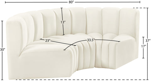 Briar Cream 80 Velvet Upholstered Modular Sectional, 3-Piece