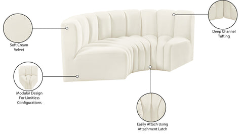 Briar Cream 80 Velvet Upholstered Modular Sectional, 3-Piece
