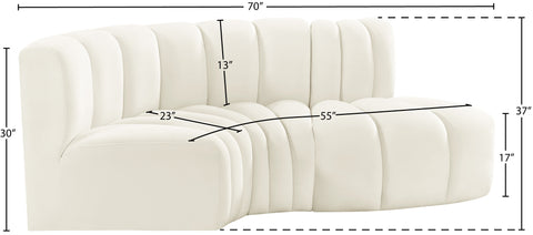 Briar Cream 70 Velvet Upholstered Modular Sectional, 3-Piece