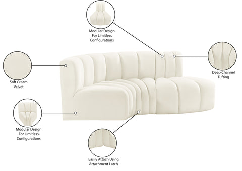 Briar Cream 70 Velvet Upholstered Modular Sectional, 3-Piece