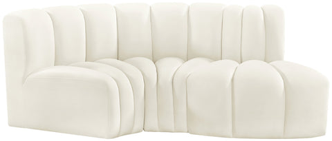 Briar Cream 70 Velvet Upholstered Modular Sectional, 3-Piece