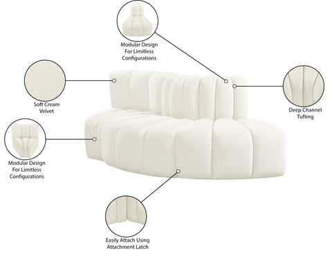 Briar Cream 77 Velvet Upholstered Modular Sectional, 3-Piece