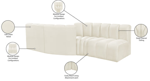 Briar Cream 108 Velvet Upholstered Modular Sectional, 4-Piece