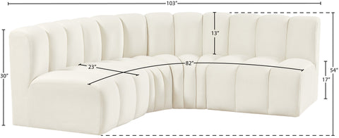 Briar Cream 103 Velvet Upholstered Modular Sectional, 4-Piece