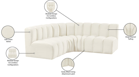 Briar Cream 103 Velvet Upholstered Modular Sectional, 4-Piece