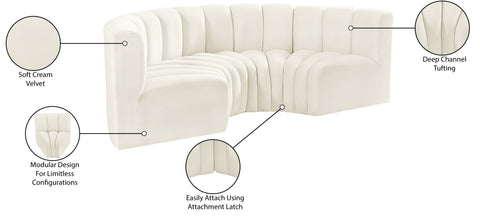 Briar Cream 88 Velvet Upholstered Modular Sectional, 4-Piece