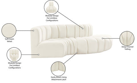 Briar Cream 104 Velvet Upholstered Modular Sectional, 4-Piece