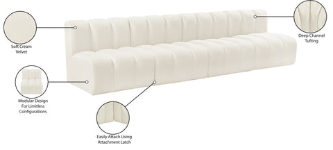 Briar Cream 119 Velvet Upholstered Modular Sectional, 4-Piece
