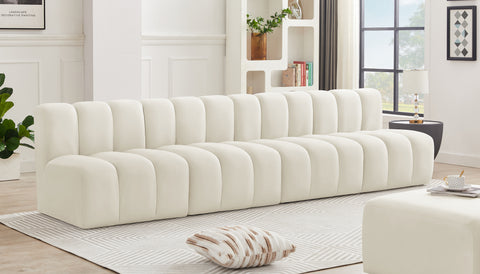 Briar Cream 119 Velvet Upholstered Modular Sectional, 4-Piece