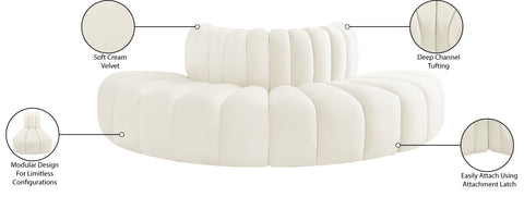 Briar Cream 90 Velvet Upholstered Modular Sectional, 4-Piece