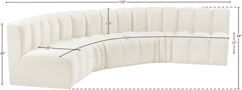 Briar Cream 133 Velvet Upholstered Modular Sectional, 5-Piece