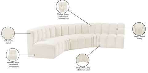 Briar Cream 133 Velvet Upholstered Modular Sectional, 5-Piece