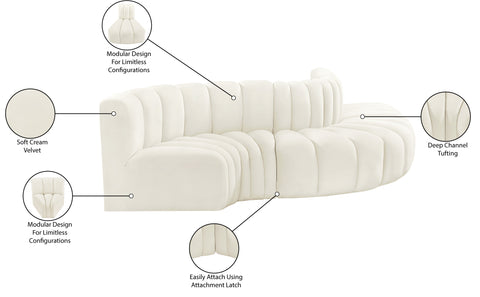 Briar Cream 122 Velvet Upholstered Modular Sectional, 5-Piece
