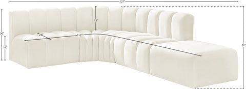 Briar Cream 127 Velvet Upholstered Modular Sectional, 5-Piece