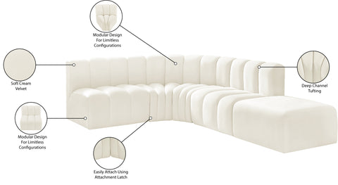 Briar Cream 127 Velvet Upholstered Modular Sectional, 5-Piece