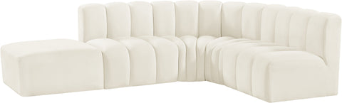 Briar Cream 127 Velvet Upholstered Modular Sectional, 5-Piece