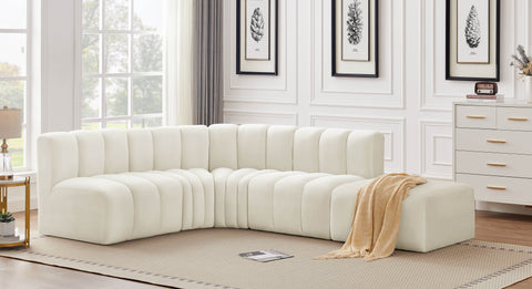 Briar Cream 127 Velvet Upholstered Modular Sectional, 5-Piece