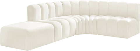 Briar Cream 127 Velvet Upholstered Modular Sectional, 5-Piece