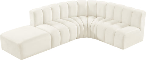 Briar Cream 127 Velvet Upholstered Modular Sectional, 5-Piece