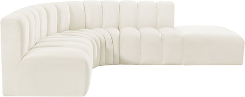 Briar Cream 127 Velvet Upholstered Modular Sectional, 5-Piece