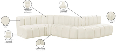 Briar Cream 145 Velvet Upholstered Modular Sectional , 6-Piece (Style 1)