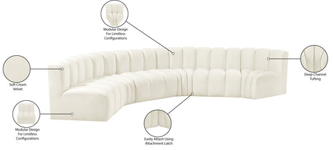 Briar Cream 151 Velvet Upholstered Modular Sectional, 6-Piece
