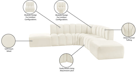 Briar Cream 146 Velvet Upholstered Modular Sectional, 6-Piece