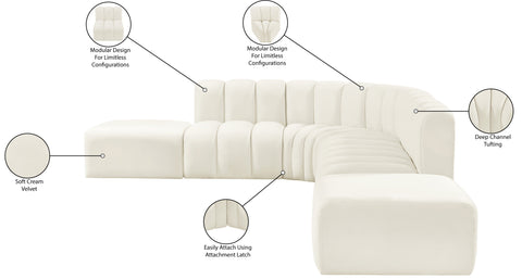Briar Cream 172 Velvet Upholstered Modular Sectional, 7-Piece
