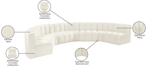 Briar Cream 162 Velvet Upholstered Modular Sectional, 8-Piece