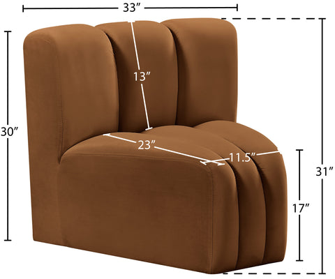 Briar Saddle Velvet Upholstered Modular Curved Corner Chair, 1 Piece
