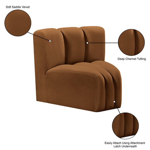 Briar Saddle Velvet Upholstered Modular Curved Corner Chair, 1 Piece