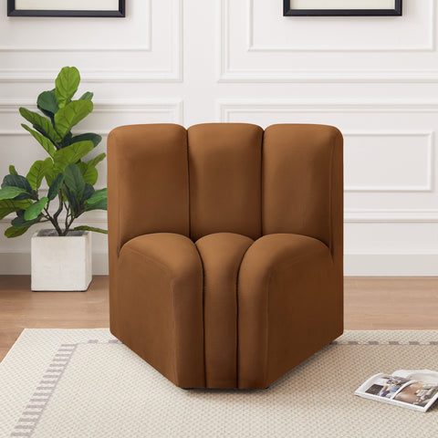 Briar Saddle Velvet Upholstered Modular Curved Corner Chair, 1 Piece