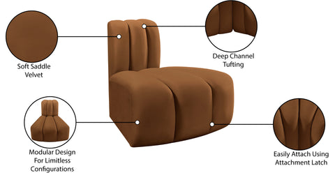 Briar Saddle Velvet Upholstered Modular Reverse Corner Chair, 1 Piece