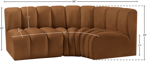 Briar 84 Saddle Velvet Upholstered Modular Sectional, 3-Piece