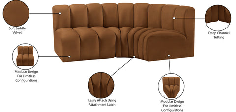 Briar 84 Saddle Velvet Upholstered Modular Sectional, 3-Piece