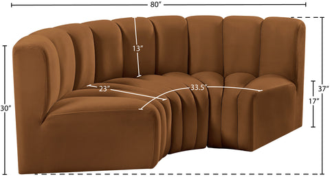 Briar 80 Saddle Velvet Upholstered Modular Sectional, 3-Piece