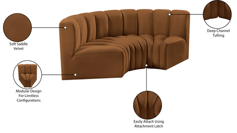 Briar 80 Saddle Velvet Upholstered Modular Sectional, 3-Piece