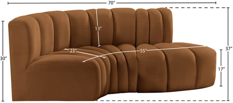 Briar 70 Saddle Velvet Upholstered Modular Sectional, 3-Piece