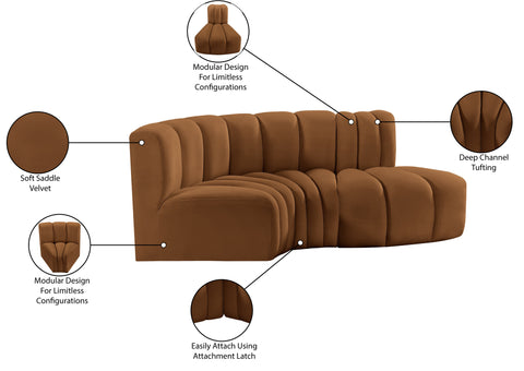 Briar 70 Saddle Velvet Upholstered Modular Sectional, 3-Piece