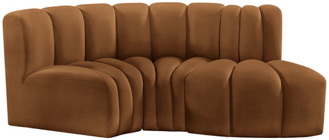 Briar 70 Saddle Velvet Upholstered Modular Sectional, 3-Piece