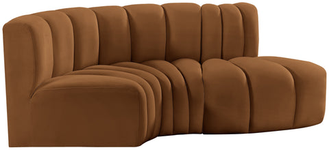 Briar 70 Saddle Velvet Upholstered Modular Sectional, 3-Piece