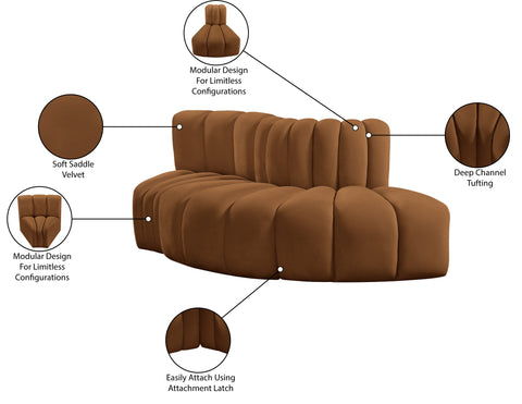 Briar 77 Saddle Velvet Upholstered Modular Sectional, 3-Piece